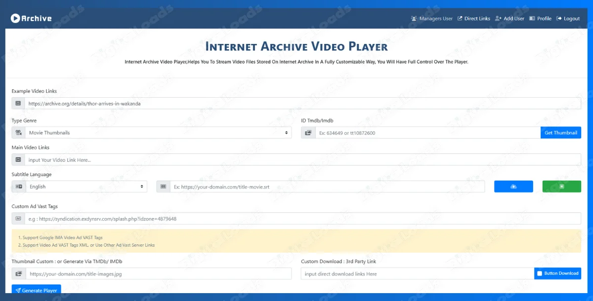 Internet Archive - Simple Video Player & Direct URL Shortener & Multi Quality